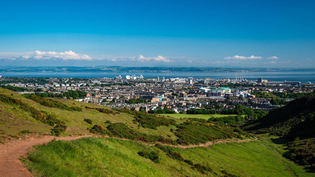 View from Arthur's Seat in Holyrood Park, Edinburgh which is a Trainspotting film location