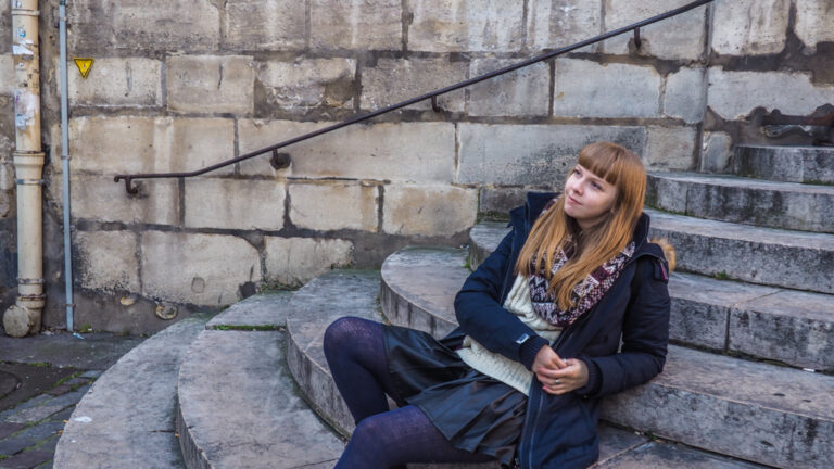 Almost Ginger blog owner at Saint-Étienne-du-Mont Church one of the best Paris filming locations in Midnight in Paris (2011)