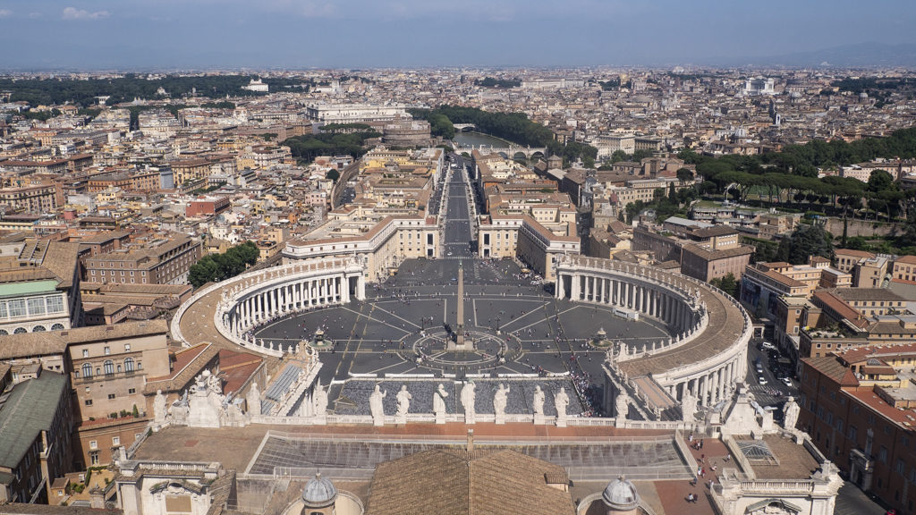 View of St Peter's Square from St Peter's Basilica Dome in Vatican City, Rome, Italy