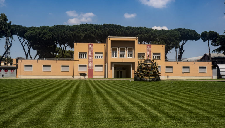 Main buildings at Cinecittà studio tour and film museum in Rome, Italy