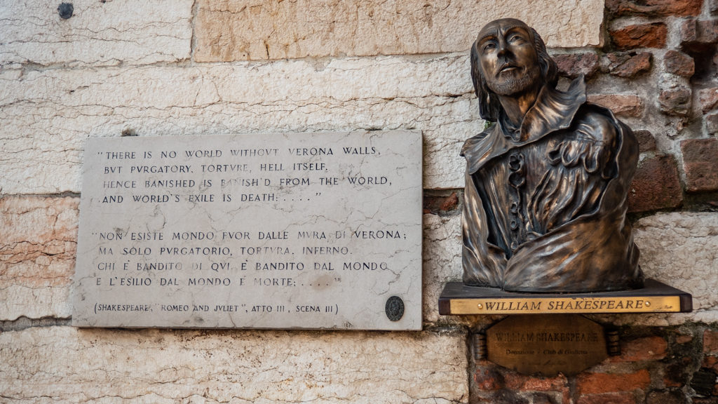 William Shakespeare plaque in Verona, Italy, 24 hours in Verona