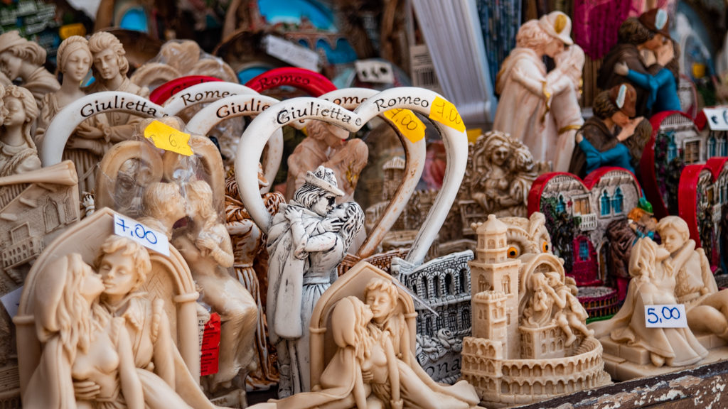 Tourist souvenirs sold in Piazza Delle Erbe in Verona, Italy, 24 hours in Verona