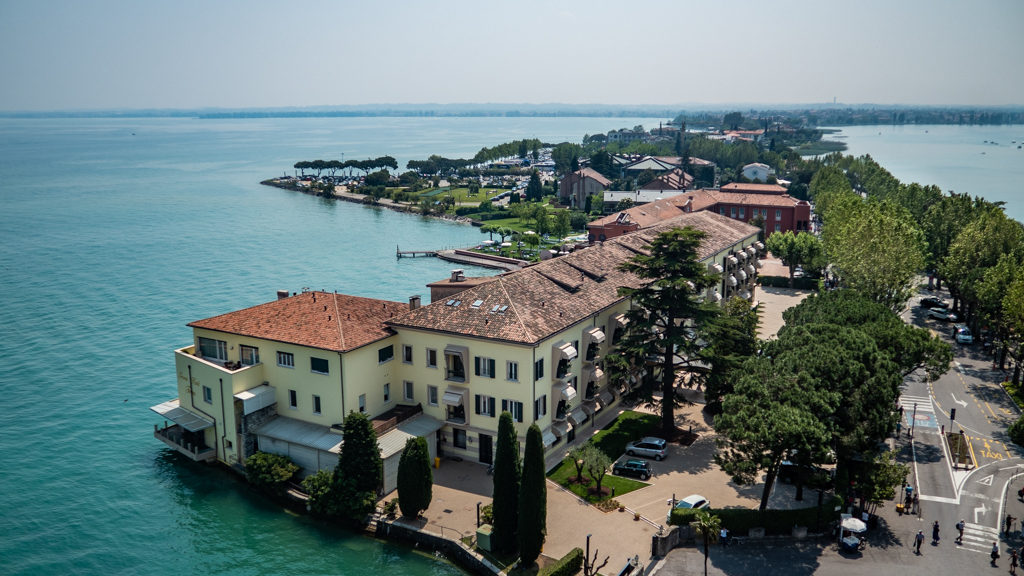 View of Sirmione from the top of Castle Scaligero in Sirmione, Lake Garda in Italy