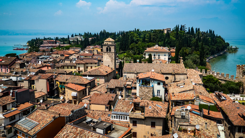 View of Sirmione from Castle Scaligero in Sirmione on Lake Garda, Italy