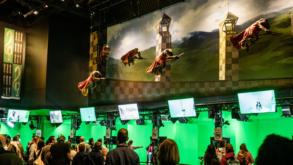 Green screen Quidditch photo opportunity at the Harry Potter Studios in London
