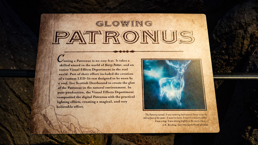Glowing Patronus display in the Forbidden Forest at the Harry Potter Studios in London