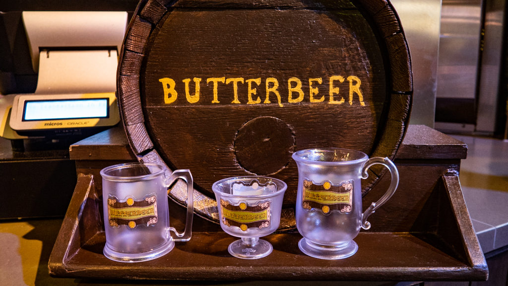 Butterbeer keg and cups in the Backlot Warner Bros. Tour/The Making of Harry Potter in London