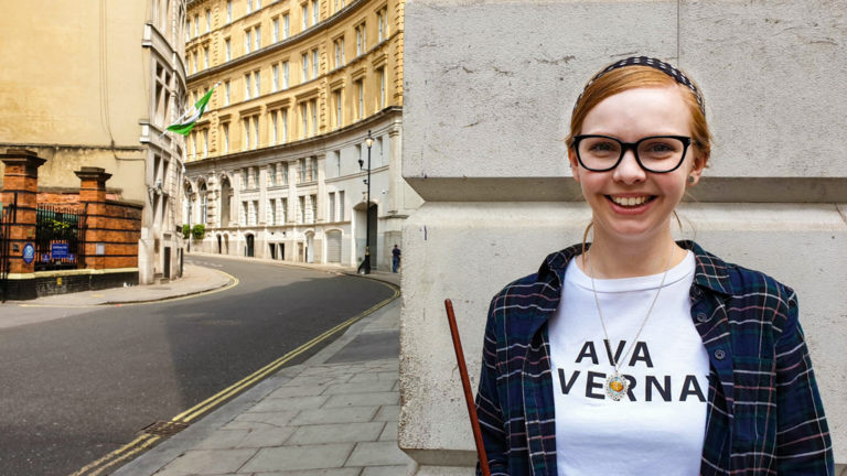 Almost Ginger blog owner at Corner of Scotland Place and Great Scotland Yard, London on a Birt Movie Tour Harry Potter Walking Tour