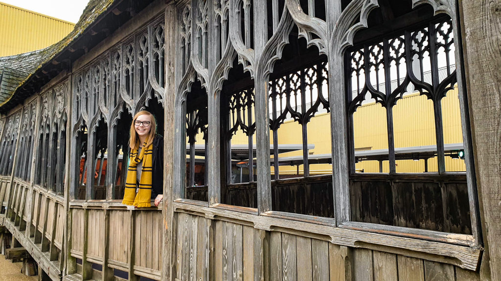 Almost Ginger blog owner on the bridge in the backlot of Harry Potter Studios in London