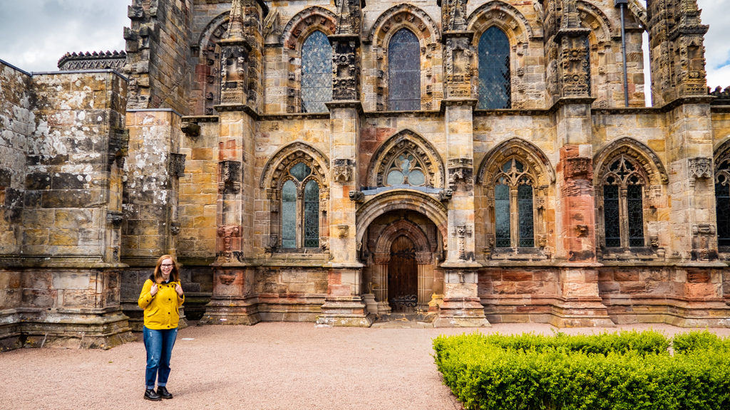 Almost Ginger blog owner at Rosslyn Chapel in Edinburgh, UK
