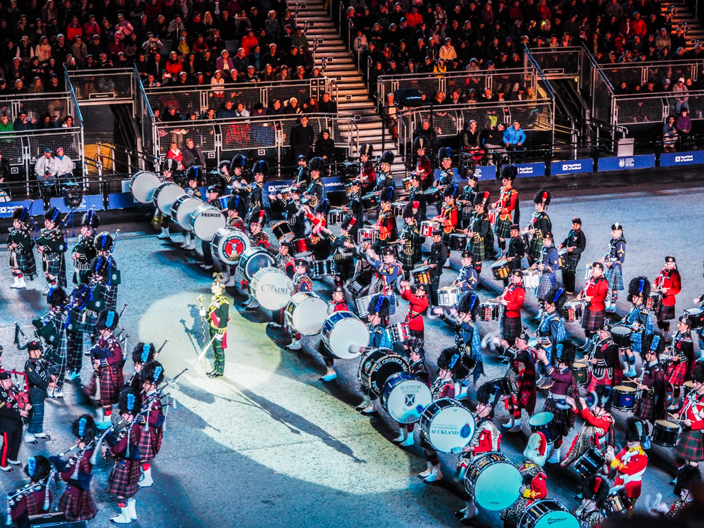 Scottish Bagpipers and band at the Royal Edinburgh Military Tattoo