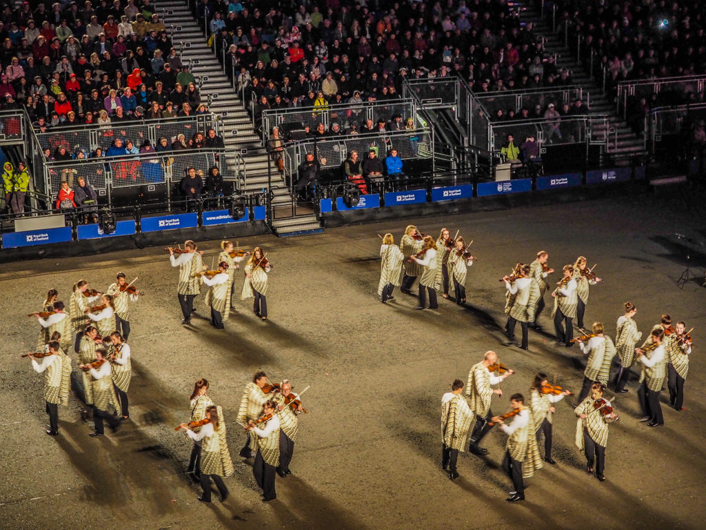 Highland dancers and fiddlers at the Royal Edinburgh Military Tattoo