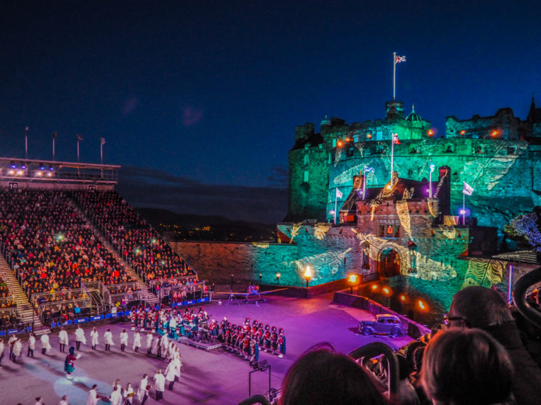 Edinburgh Castle and dancers at the Royal Edinburgh Military Tattoo