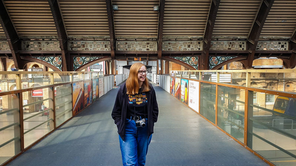 Almost Ginger blog owner at York Train Station, a Harry Potter Filming Location in Yorkshire
