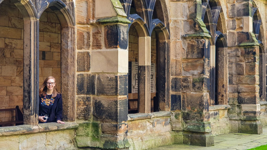 Almost Ginger blog owner at Durham Cathedral, a Harry Potter Filming Location in North East England