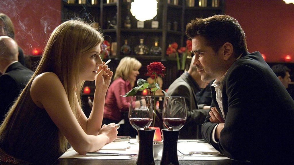 Chloe (Clémence Poésy) and Ray (Colin Farrell) enjoy a meal at Cafedraal in Bruges, Belgium one of the In Bruges filming locations