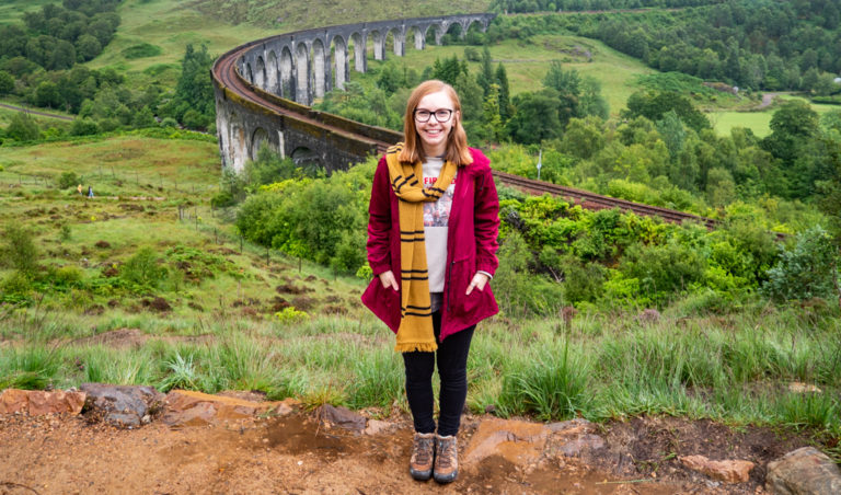 Almost Ginger blog owner at Glenfinnan Viaduct in Scotland
