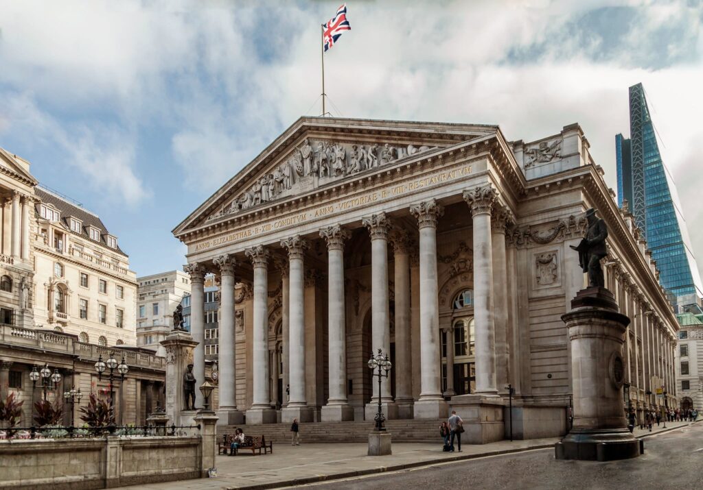 Royal Exchange Buildings in Cornhill, London in England