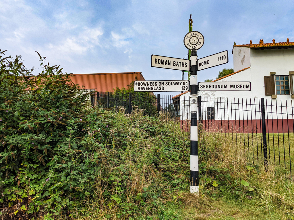 Hadrian's Wall Signpost at Segedunum Museum in Wallsend, Newcastle