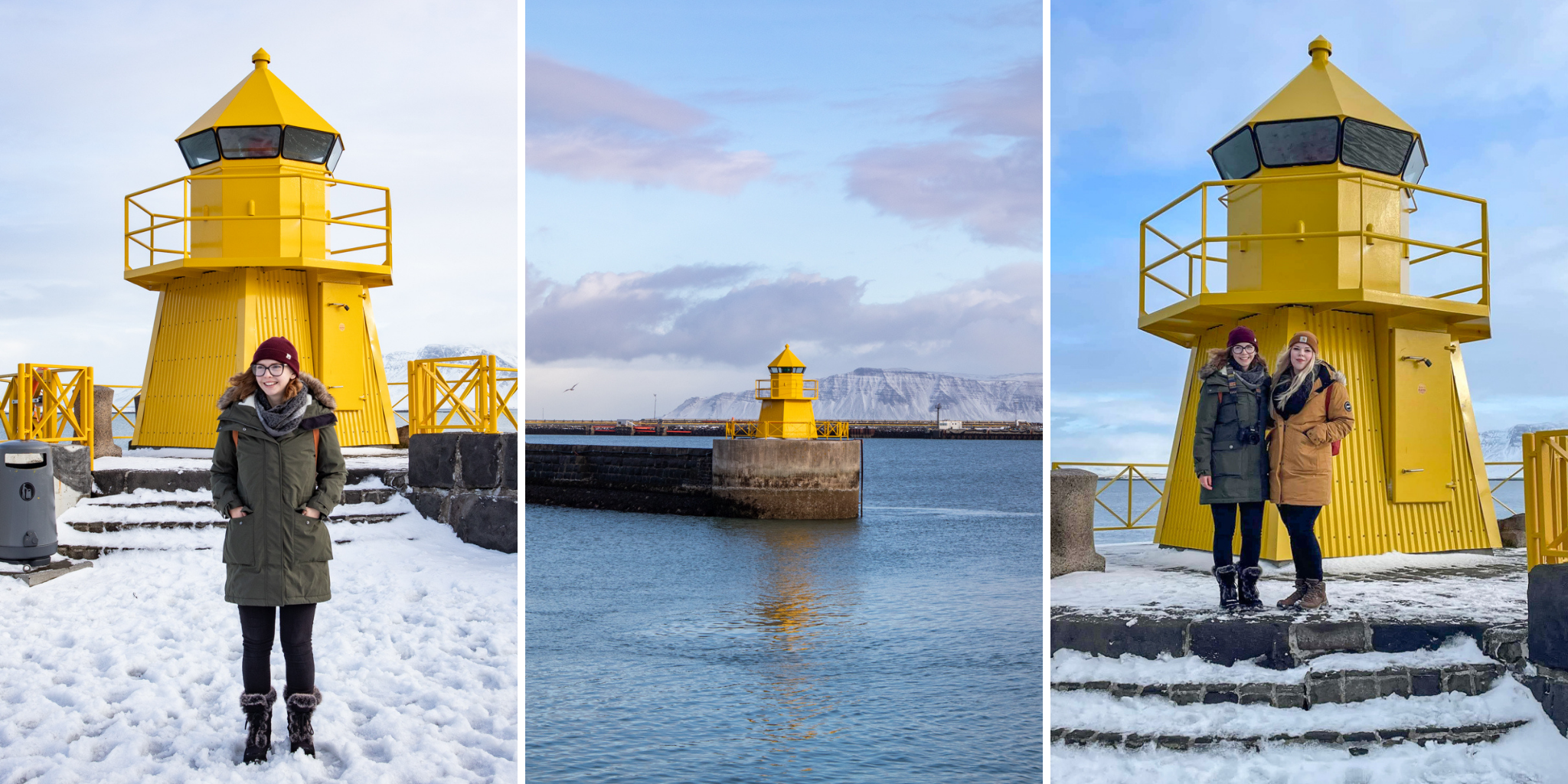 Yellow lighthouses in Reykjavík, Iceland