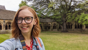 Almost Ginger blog owner at New College Cloisters at the University of Oxford, England