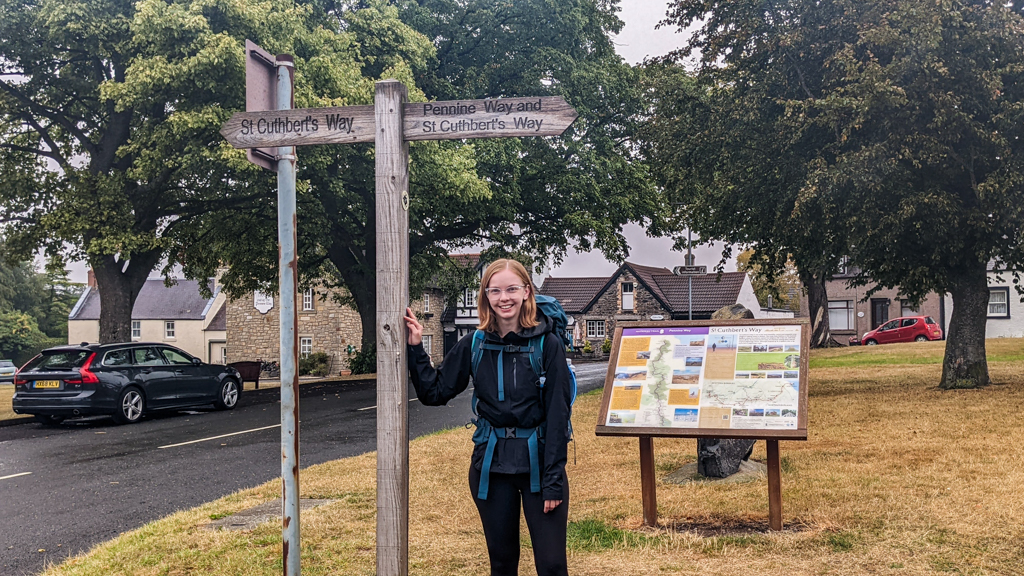 Almost Ginger blog owner in Kirk Yetholm walking St Cuthbert's Way