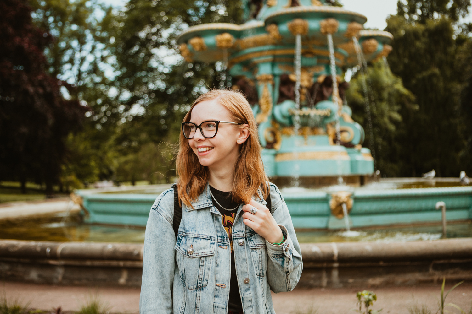 Almost Ginger blog owner next to Ross Fountain in Princes Street Garden, Edinburgh in Scotland
