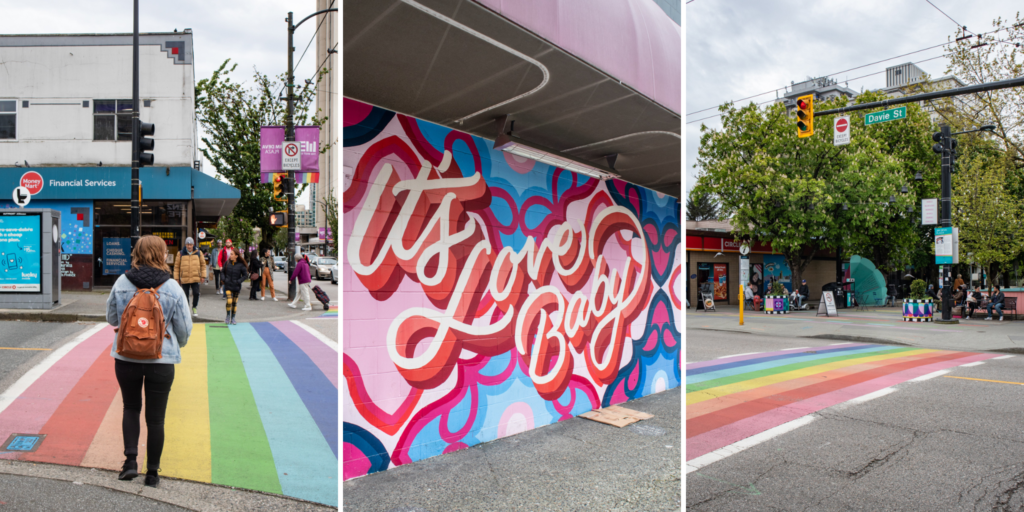 Street Art and Rainbow Crosswork in Davie Village Gay Village in Vancouver, Canada