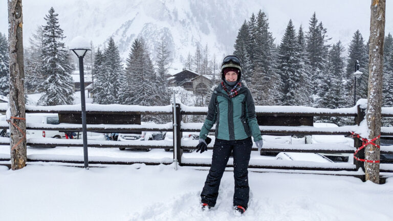 Almost Ginger blog owner skiing in Switzerland, the best place for workation