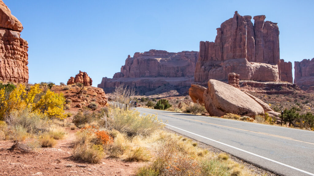 Arches Scenic Drive through Arches National Park in Moab, Utah