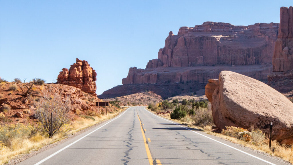 Arches Scenic Drive through Arches National Park in Moab, Utah