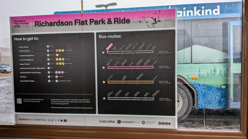 Richardson Park & Ride Bus Schedule at the Bus Shelter outside Park City, Utah